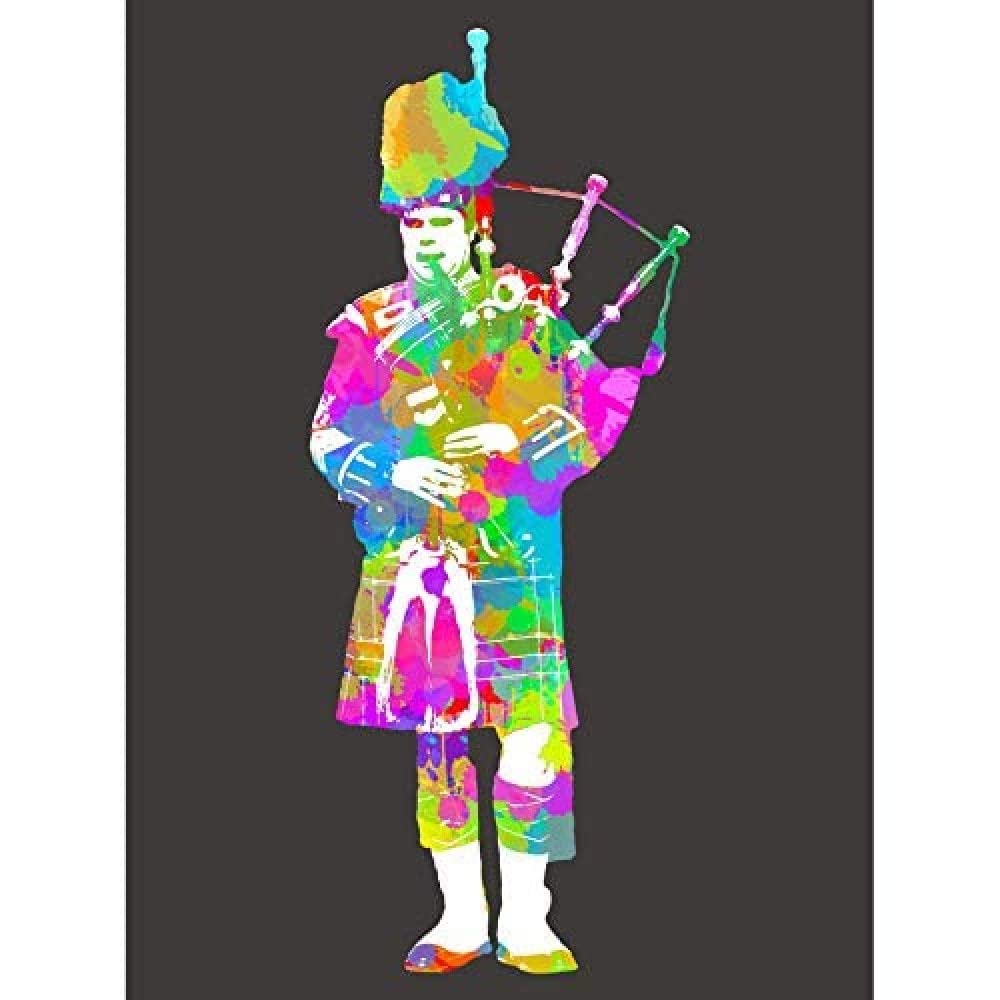Wee Blue Coo Colourful Piper Bagpipes Scotland Unframed Wall Art Print Poster Home Decor Premium