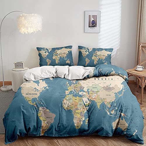 Image of World Countries Duvet Cover King Size, Reversible Colorful Map Quilt Cover with Pattern, Bedding Set Soft Microfibre with Zipper Closure, Washable Comforter Cover and 2 Pillowcases, 230x220 cm, CGD17