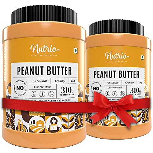 Image of Nutrio 100% Natural Peanut Butter Crunchy 2KG | Unsweetened | 30% Protein | Made with 100% Roasted Peanuts | No Added Sugar | No Added Salt | No Added Oils | Vegan (2 kg) Combo Super Saver Pack