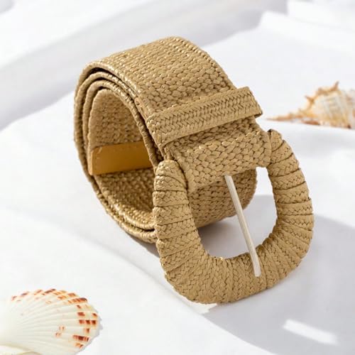 Bsubseach Women Boho Straw Woven Belt Elastic Waistband Stretch Waist Belts Braided Wide Dress Belt4
