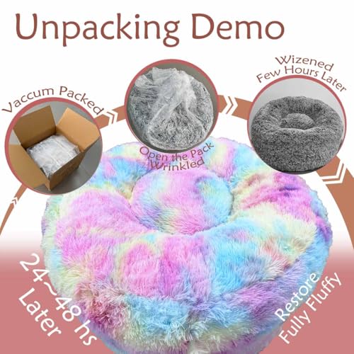 Image of Plush Faux Fur Bean Bag Chairs, Memory Foam Filled Sofa Chair Shape Bean Bag for Adults /Teens /Kids, Ultra-Soft Lazy Sofa for Living Room Bedroom College Dorm, Rainbow