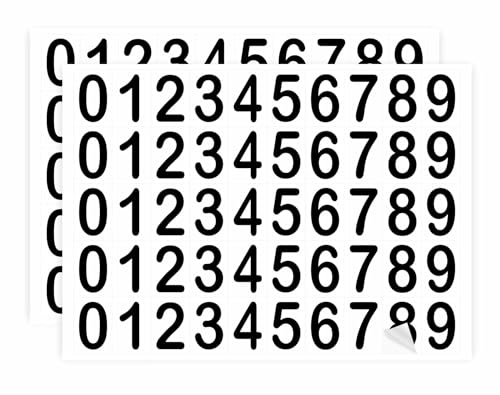 GOYAPRINT Pegatinas 100 Numeros Adhesivos de 25mm del 0 al 9 Enumeración Señalización para Taquillas Habitación de Hotel Oficina (Fondo Blanco Números Negros, 17x25 mm)