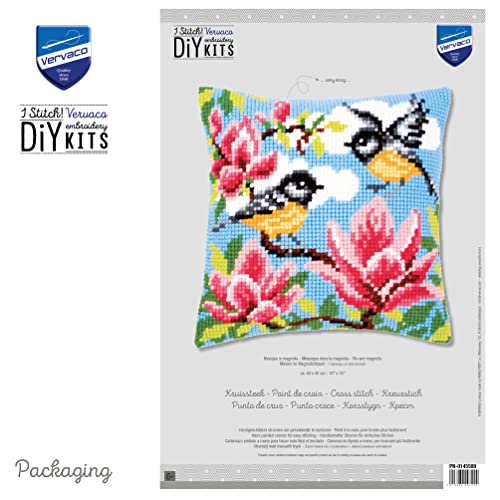 Kit Point de Croix Coussin Mésanges & Magnolia Vervaco 40x40 cm - 3