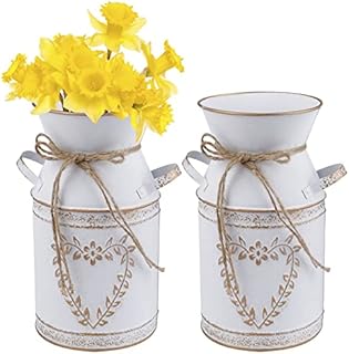 Hacaroa 2 Pcs Metal Flower Vase Shabby Chic Vintage Vase Metal Milk Can Rustic Galvanized Vase 7.5"H Vintage Farmhouse Jug Vase Metal Pitcher Flower Vase Rustic Bucket for Garden Wedding Home Table