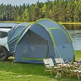 JOYTUTUS SUV Tent for Camping with Rainfly, Double Door Design Car Tent with Aluminum Poles, SUV Tailgate Tent with Waterproof PU2000mm Double Layer for 4-8 Person, Green