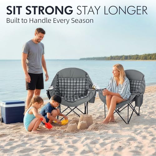 Image of Oversized Camping Chair for Adults 2 Pack - Heavy Duty Outdoor Padded Chair