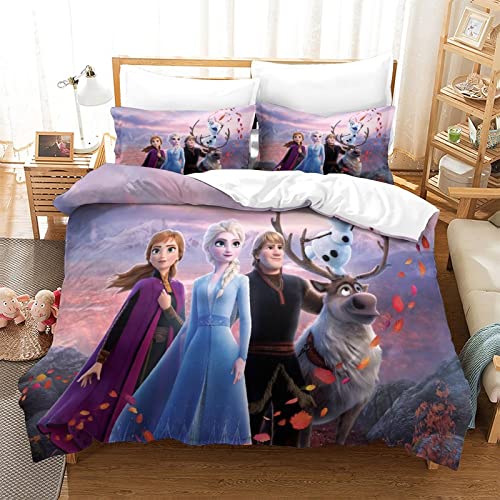 LIFUQING Gefroren Bettwäsche-Sets mit 3D-Druck Bettbezug Set, Mikrofaser Bettbezug mit Reißverschluss und Kissenbezug Weich Haltbar Atmungsaktive, Einzeln (135 x 200 cm) Cover