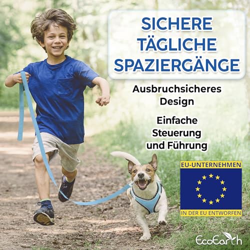 Hundegeschirr + Leine - Mittelgroß, Husky Blau - Weich gepolstert, No Pull Design Haustiergeschirr + Reflektierende Streifen für kleine + mittelgroße Hunde - von EcoEarth