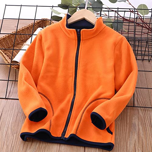 Kids Fall Jacket Toddler Boys Girls Long Sleeve Winter Solid Fleece Zipper Coat Jacket Thicken Warm (Orange, 3-4 Years)3