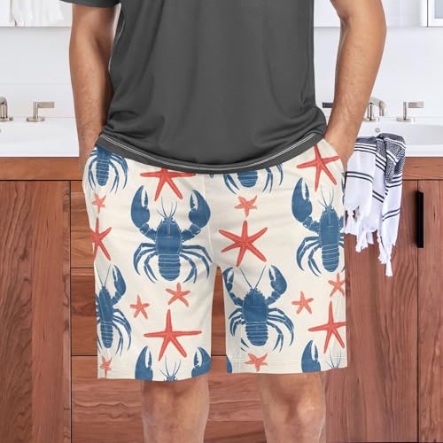 Retro Blue Lobster Pajama Shorts for Men, Men's Pajama Bottoms, Lounge Sleepwear for Dad2