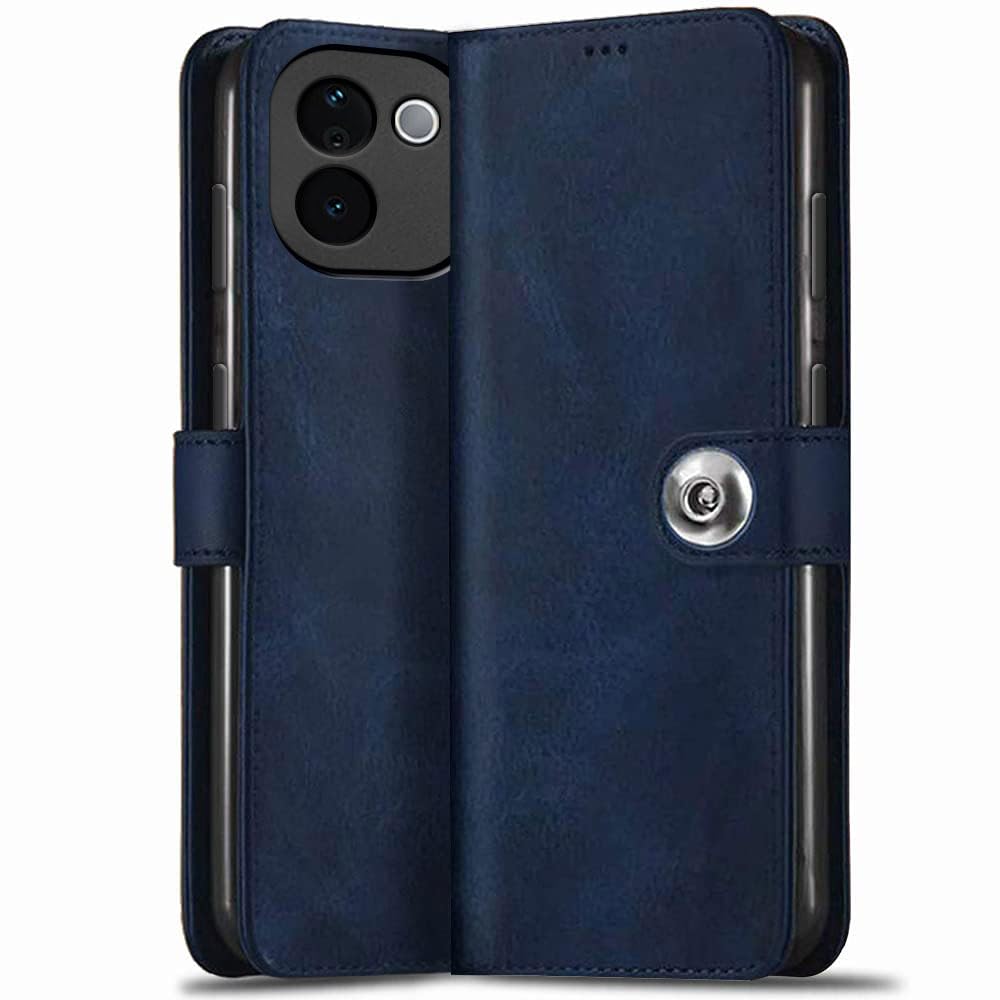 TheGiftKart Genuine Leather Finish Flip Back Cover Case for iQOO Z9s Pro 5G / Vivo T3 Pro 5G | Inbuilt Pockets & Stand | Designer Button Magnet Flip Back Cover for iQOO Z9s Pro (Faux Leather, Blue) (B0DDXJFFTN) Amazon Price History, Amazon Price Tracker