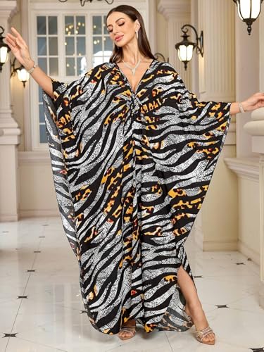 Image of KEYLORTING Plus Size Kaftan Dress Women, African Moo Moo Print Caftan, Batwing Dress, Beach Cover Up for Party and Loungewear