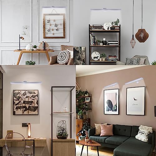 Image of Wierelss Picture Light,16inch Picture Light Battery Operated,Remote Control Painting Light with Timer and Dimmable, Full Metal Dartboard Light for Portrait,Display,Wall,Artwork,Gallery,Silver