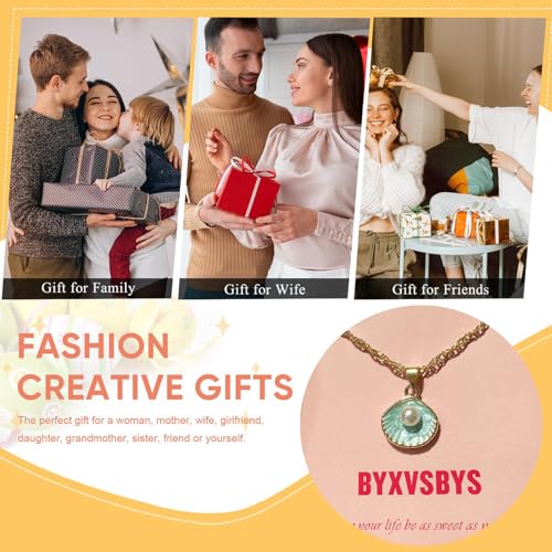 Shell Pearl Necklace Charm Necklace Beach Jewelry for Women Dainty Gold Chain Simple Summer Jewelry Blue Seashell Jewelry Gifts for Women 7