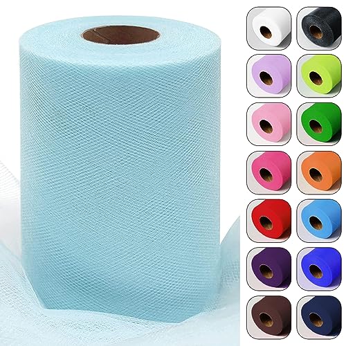 Light Blue Tulle Fabric Roll 6 Inch by 100 Yards (300 feet) Sheer Netting Spool for Tutu Skirt Gift Wrapping Wedding Baby Shower Party Decorations DIY Crafts
