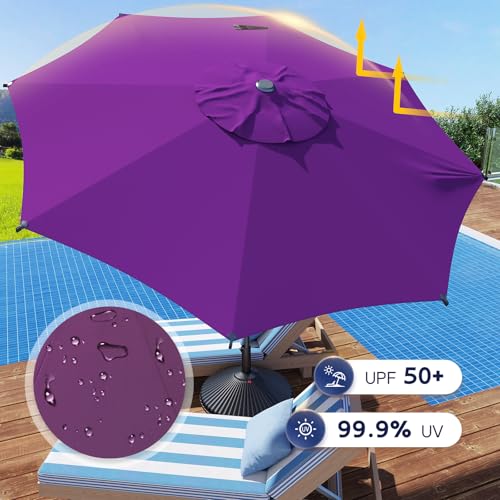 Image of Abba Patio 9FT Lyon Outdoor Patio Umbrella Outdoor Table Umbrella with Crank Market Umbrella 8 Sturdy Ribs UV Protection Waterproof and Push Button Tilt for Garden Deck Backyard,Purple