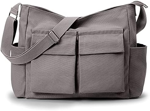 KALIDI Canvas Tote Bag Zipper Large Crossbody Shoulder Bag Messenger Bag