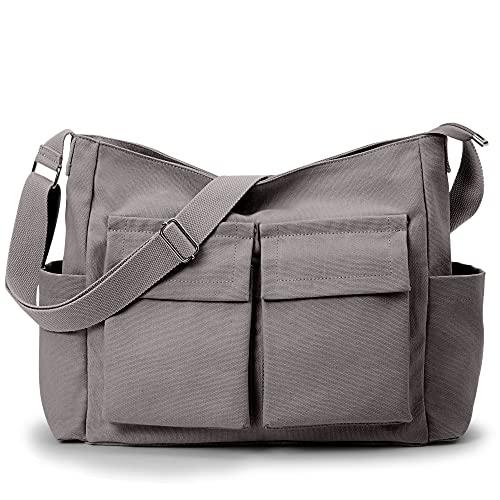 Image of KALIDI Canvas Tote Bag Zipper Large Crossbody Shoulder Bag Messenger Bag