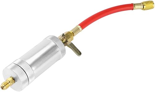 Aramox 1/4SAE R134 2 oz Inyector de aceite R134A R12 R22 coche A/C AC Oil & Dye oz herramienta de inyección, plata