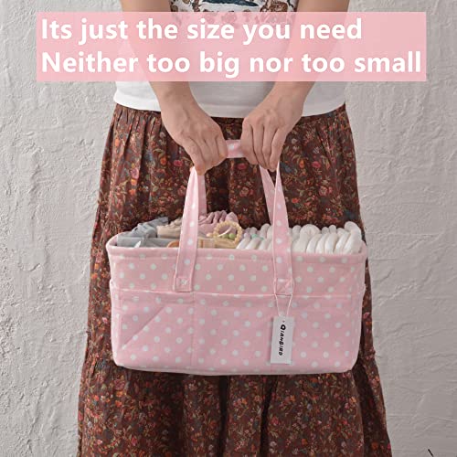 Pink Diaper Caddy Organizer for Baby Girl-Large Portable Diaper Caddy Basket for Changing Table-Diaper Organizer Caddy-Car Travel Tote Bag-Newborn Registry Baby Shower Basket for Diapers & Wipes - Image 5