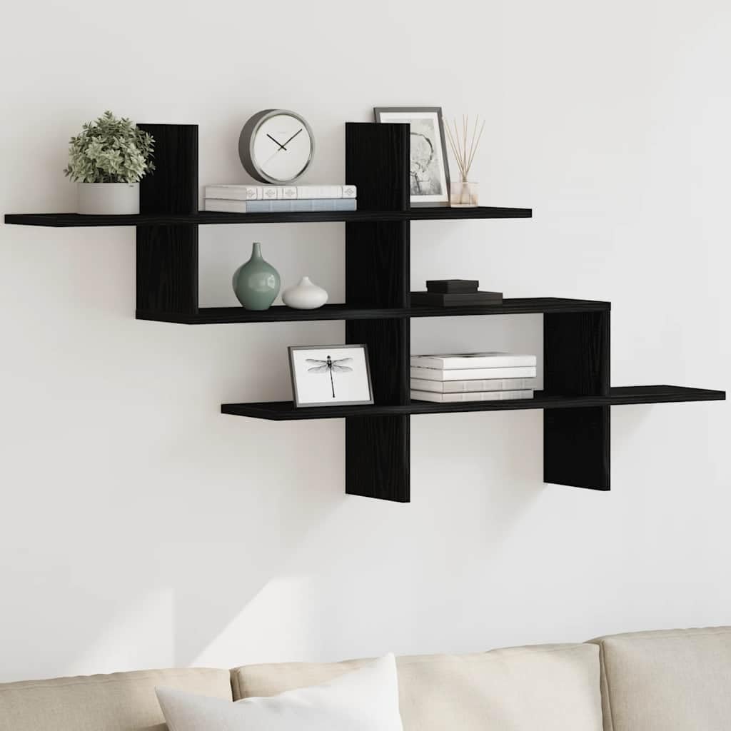 Wandregal Schwarz Eichen-Optik 124,5x18x60,5 cm Holzwerkstoff | Schwebend montierbar, pflegeleicht mit feuchtem Tuch, platzsparend für Wohnzimmer