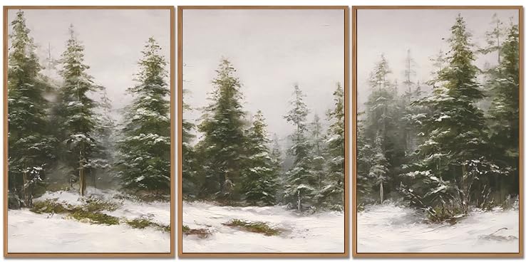 HPNIUB Winter Forest Wall Art,Rustic Pine Tree Landscape Canvas Wall Art Painting,Minimalist Nature Wilderness Christmas Wall Decor,Snowy Decorations For Living Room,Bedroom 30x40cm