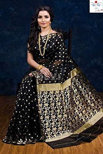 Sari de algodón musulmán Behula negro para bodas y eventos tradicionales 2