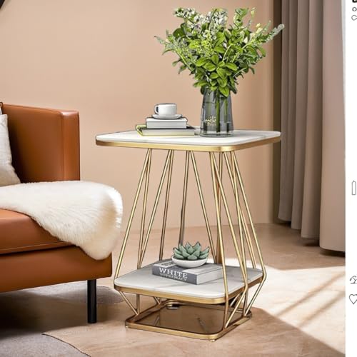 Image of Coffee Table Side Tables Small Sofa Side Tables Indoor /Outdoor Bedroom for Living Room Office and Bedroom Balcony (White Gold) (White Gold)