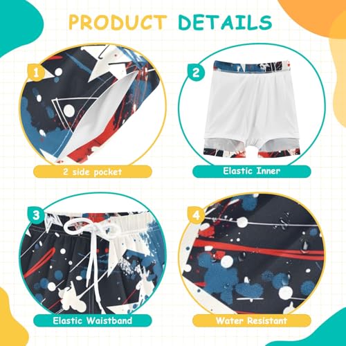 Bolaz Toddler Boys Swimwear Swim Trunks with Compression Liner 4T Grunge White Blue Stars4