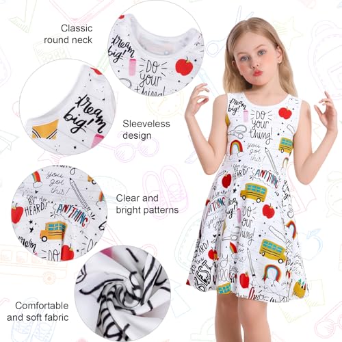 WonderBabe Back to School Dress Girls Summer Sleeveless Casual A-line Midi Dress Toddle Girls First Day of School 0utfit4
