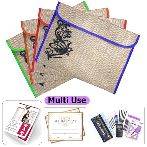 Image of Shuban Jute Document File Folder | Eco-Friendly A4 Size Envelope Folder with Velcro Closure | Multipurpose Certificate, Office, School & Travel Document Organizer (Style - 3 - Jute Folder- 2 Pcs)