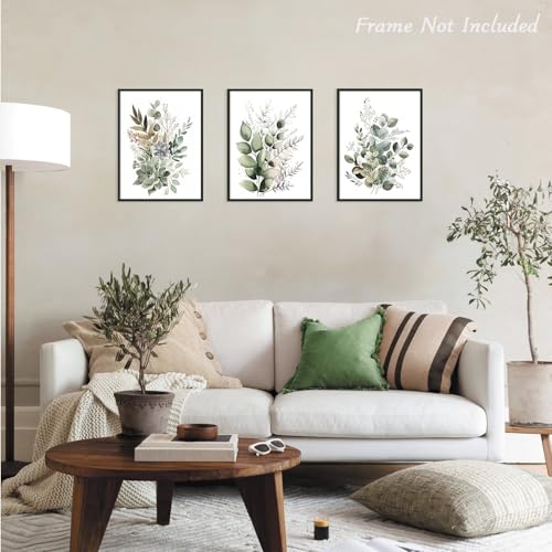Dazzlewall 3pcs Boho Wall Art Decor, Green Leaves Botanical Poster Print for Bathroom Living Room, Eucalyptus Leaves Bedroom Wall Decor, 12x16 in Unframed - Cosy Home Interiors Dazzlewall 3pcs Boho Wall Art Decor, Green Leaves Botanical Poster Print for Bathroom Living Room, Eucalyptus Leaves Bedroom Wall Decor, 12x16 in Unframed - Image 3