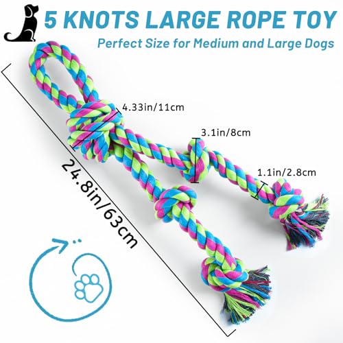 Aitmexcn Robustes Hundespielzeug-Seil – 95 cm Baumwoll-Tau mit 5 Knoten, Großes Kauspielzeug für Große Hunde zur Zahnreinigung und Spielspaß