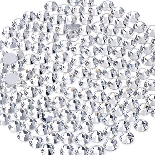 2000PCS SS20/5mm Glass Crystal Rhinestones (Clear), Flatback Clear Rhinestones for Bedazzling Crafting DIY Crafts Nail Art Makeup Decoration, Gems Diamond Charms for Tumbler Shoes Clothing Mug
