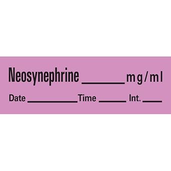 PDC Healthcare AN-72 Anesthesia Removable Tape with Date, Time & Initial, Neosynephrine Mg/Ml, 333 Imprints, Violet, 1/2" Width, 500" Length