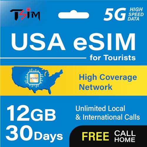 eSIM de EE. UU. para turistas: 30 días, 12 GB en Red de Alta Cobertura | Llamadas Locales e internacionales ilimitadas | Llama a casa Gratis | eSIM el Mismo día | Hotspot Permitido.