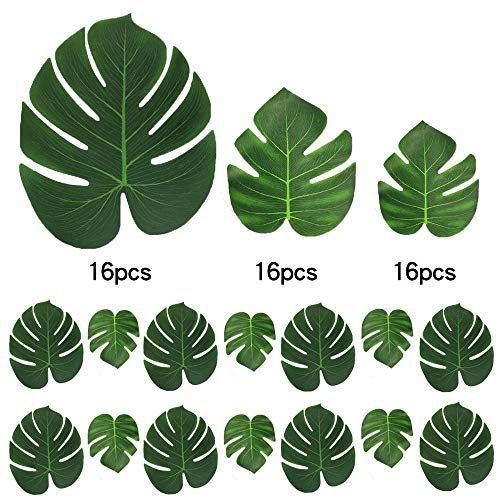 CHBOP 48 Piezas de Hojas Tropicales (16 Piezas 35 * 29 cm + 16 Piezas 20,5 * 17,5 cm + 16 Piezas 15 * 11,5 cm) - Monstera Hawaiian Leaves Imitation