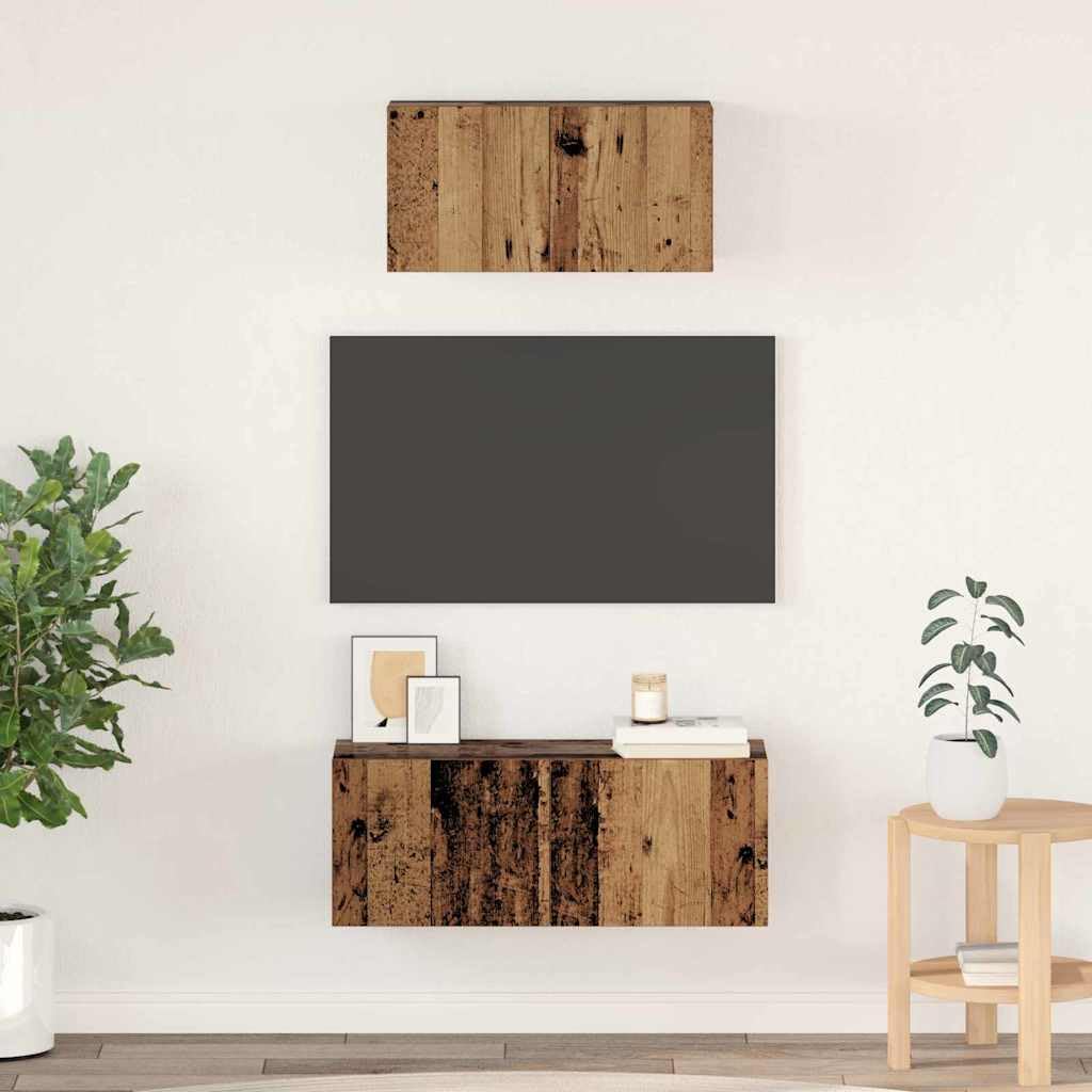 Meubles TV muraux en bois vieilli avec portes à charnières robustes