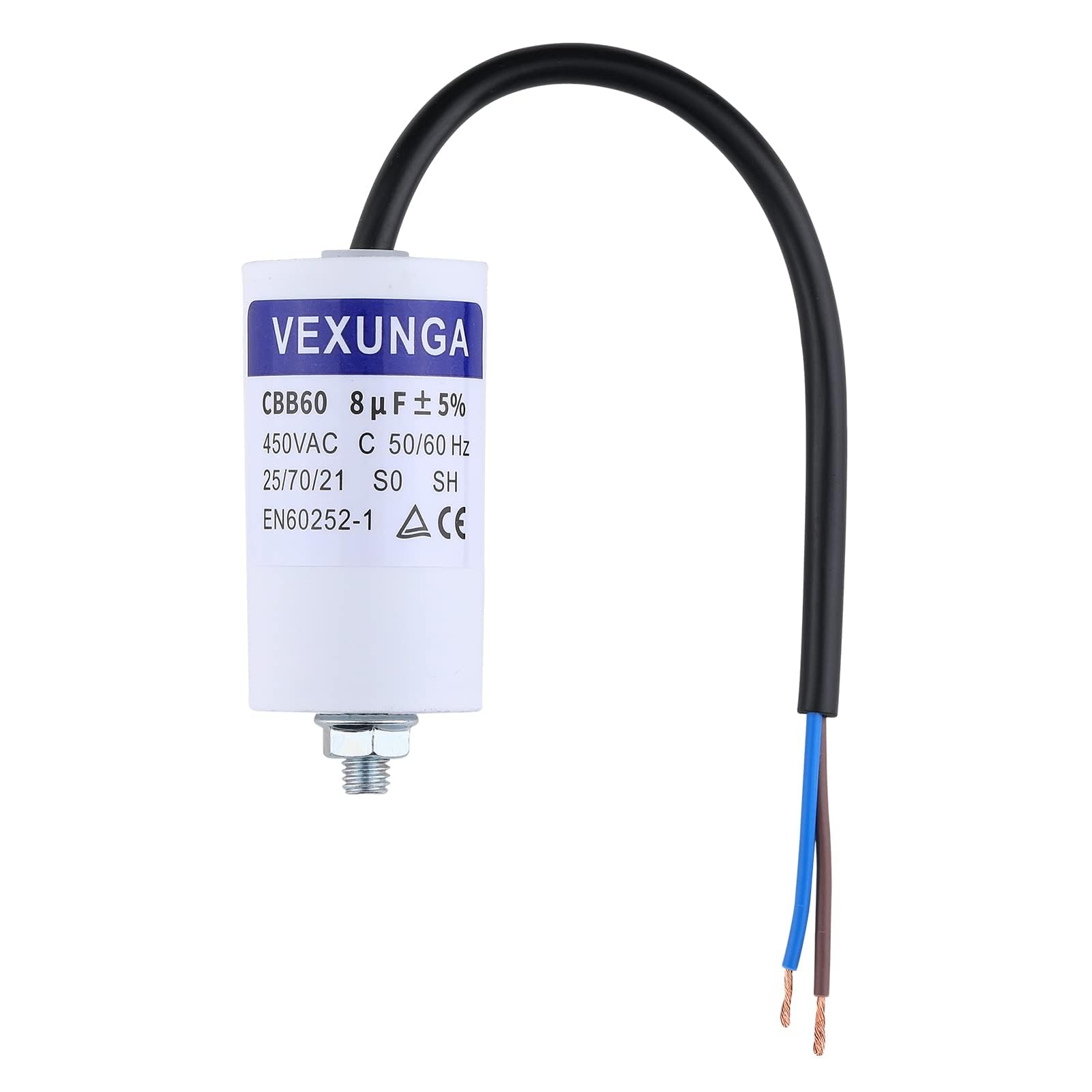 VEXUNGA CBB60 Condensatori 8uF 450V Condensatore Avviamento Motore Elettrico 8µF 450 Volt 35x65MM M8 Cavo di Collegamento