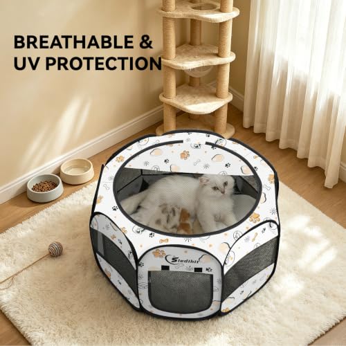 Image of Siedihit Dog Cat Playpen, Puppy Pet Playpen Indoor for Small Dog Crate Tent Cage Outdoor, Portable Pop Up Dogs Enclosure Kennel with Carrying Case for Dogs /Cats /Rabbits (Cute, Small)