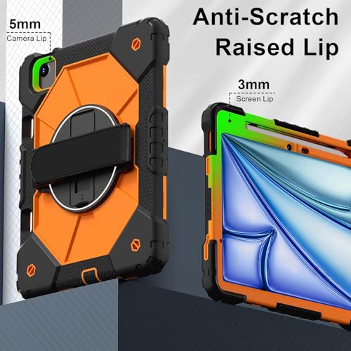 Coque iPad Air 11 M2 antichoc avec dragonne rotative et support ajustable