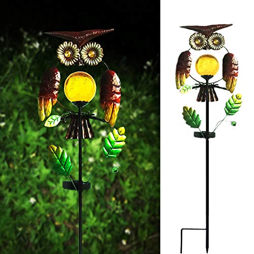 Outdoor Waterproof Garden Solar Lights,Solar Powered Stake Lights,Creative Metal Owl with Warm White Crackle Glass Globe Lights for Garden,Patio,Lawn,Yard Decorations Lights