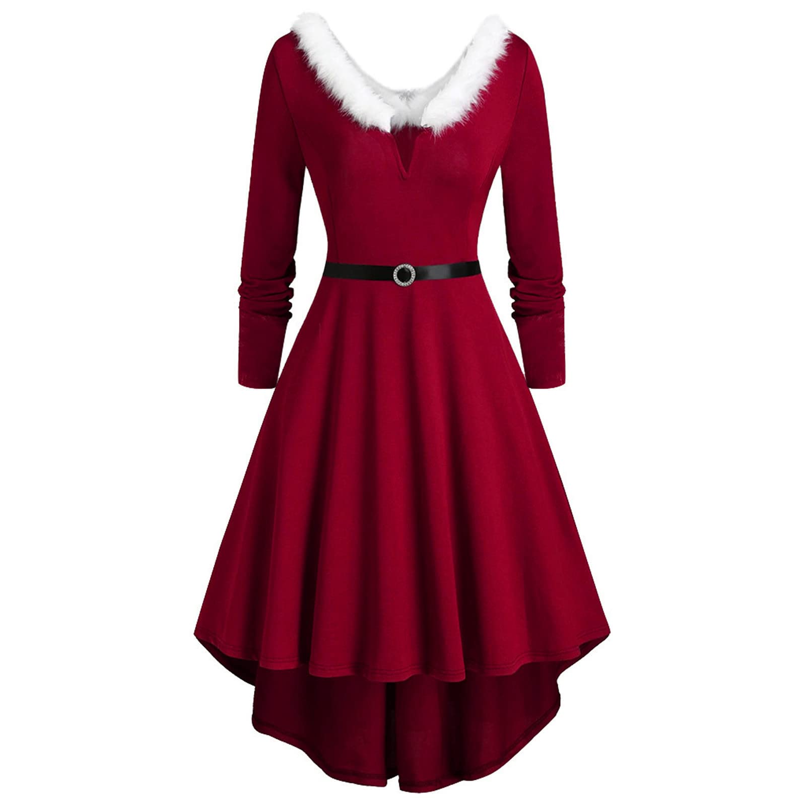 Vestido de mujer de Navidad con panel de imitación de manga larga con cuello en V, asimétrico, informal, delgado, para fiesta, invierno, vestido de negocios para mujer