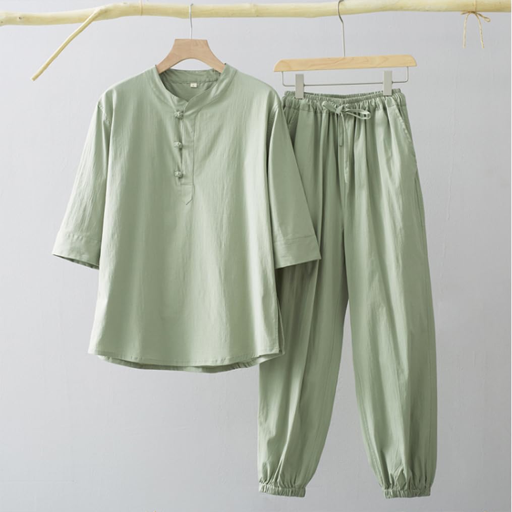 GVILTY Pantaloni Da Donna Cinese Kung Fu Lino Di Cotone Di Cotone Per Le Maniche Lunghe Con Maniche Lunghe Per Meditazione Zen Abiti Tai Chi, Abiti Tanguti Cinesi green1-3XL