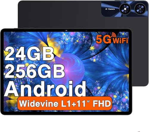 2026 Nouvelle Tablette Android Tablette 11 Pouces avec 256Go ROM(2To TF), 24 Go RAM, Octa-Core, 2.0Ghz, 5G WiFi 6, Widevine L1, 8000mAh, GMS, 5MP+13MP,Bluetooth 5.0,...