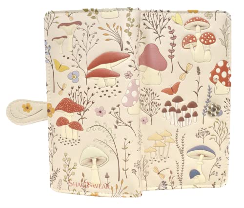 Shag Wear Mushroom Forest Large Nature Wallet for Women and Teen Girls Vegan Faux Leather Beige 7"3