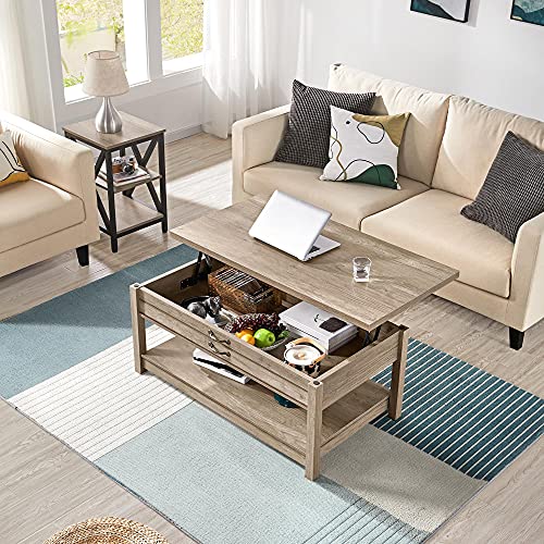 Yaheetech Grey Coffee Table, Lift Top Coffee Table With Hidden Compartment & Shelf, Pop Up Tabletop Dining/Center Table For Living Room Reception, 43Inch L #TOP2
