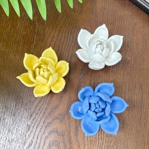 Image of Ceramic Flower Wall Art Decor, Artificial Flower Wall Sculpture,Handmade Ceramic Flowers for Home,Hallway,Living Room, Kitchen,Bathroom (Spotted Color,Succulent Plants, 3.54 inch)