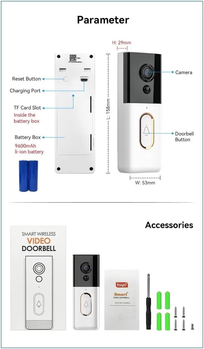 Timbre con vídeo, cámara, Timbre, Timbre de Puerta Inteligente for el hogar, cámara for Exteriores, minivideoportero, Audio bidireccional