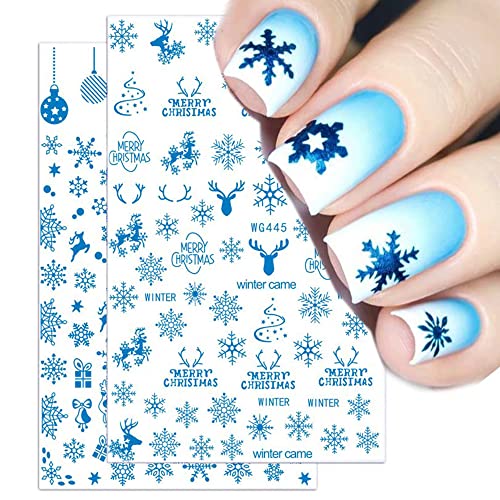 Snowflake Nail Stickers, 3D Holographic Christmas Nail Decals Laser Silver Gold Blue Red Snowflake Nail Design Winter Nail Art Stickers Diy Nail Decoration For Women Kids(8Sheets) #TOP4